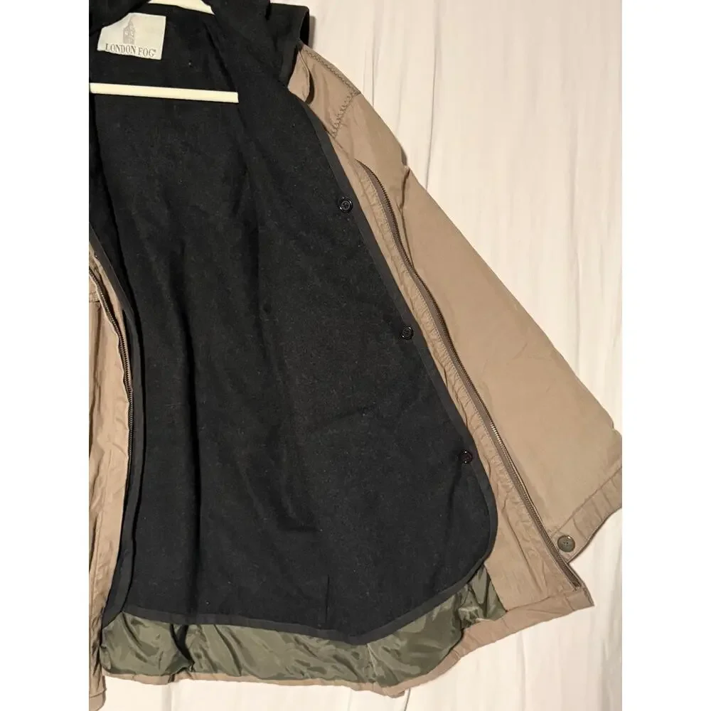 London Fog Insulated Field Jacket Men's M w/ hoodie and removeable wool lining